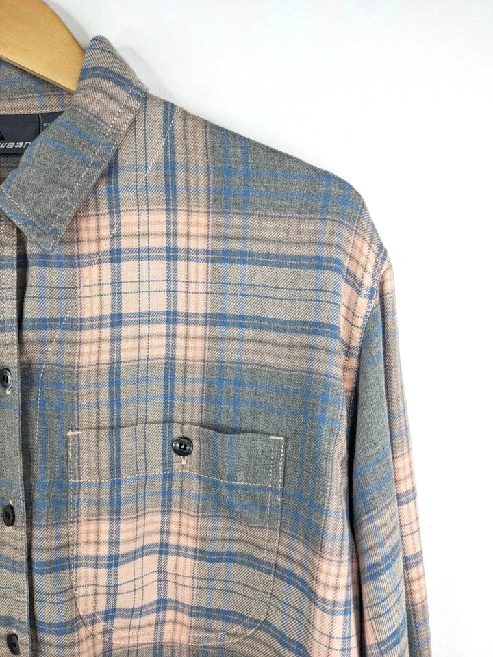 Vintage LIZWEAR 90s Women Grey Pink Plaid Flannel Button up Shirt Size M Casual - Image 4 of 4