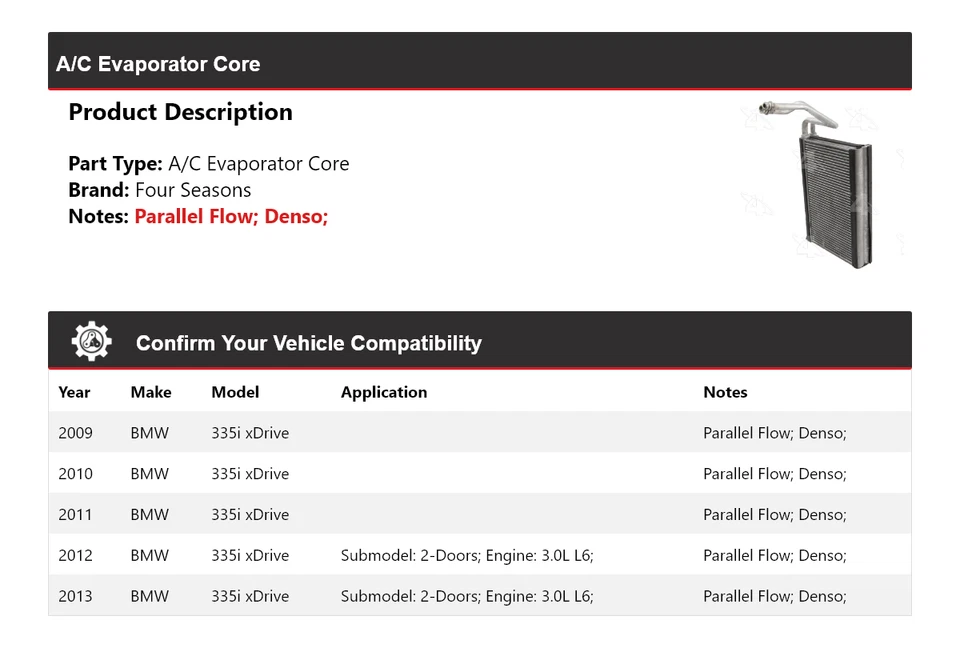 Ядро испарителя кондиционера для BMW 335i xDrive 2009-2013 годов выпуска 4 сезона 2010 2011 2012 годов выпуска - Изображение 2 из 4