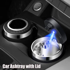 Portable Car Ashtray Stainless Steel With Lid Smell Proof Blue Led Ashtray Cup