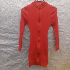 New Look Sweater Dress Medium Red Zip Up Long Sleeve High Neck Knitted Bodycon