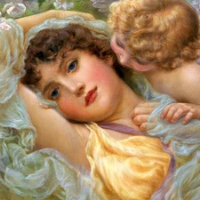 Giclee Art Canvas Print Girls and Angel Oil Painting HD Printed on canvas