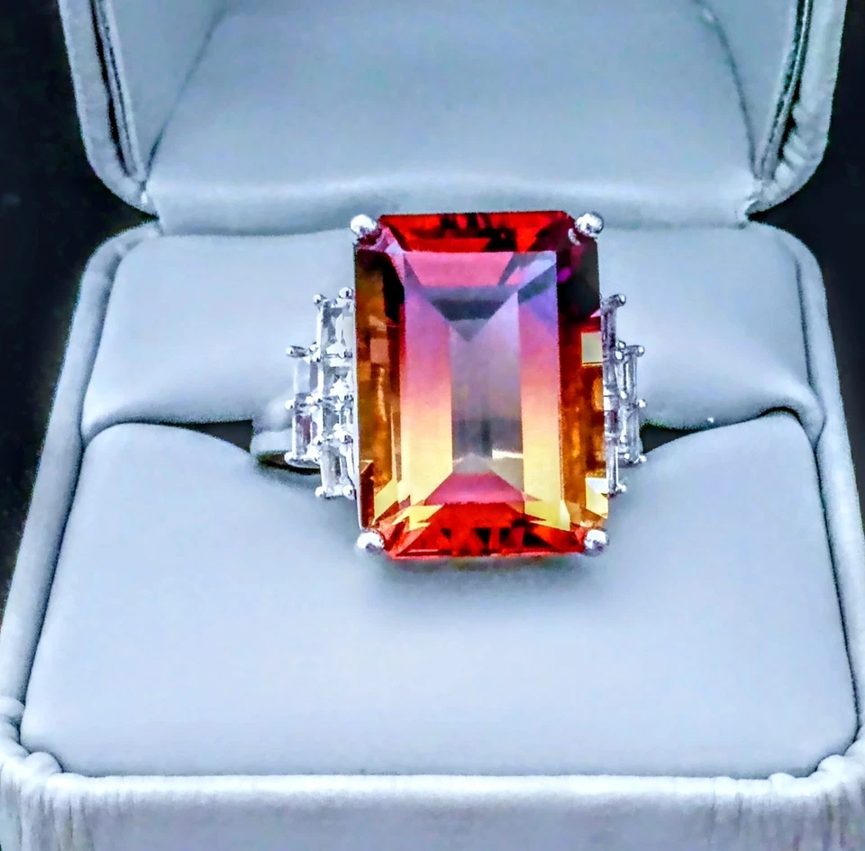 AMETRINO CORTE ESMERALDA 12,84 CT CON TOPACIO BLANCO FORMA MIXTA S/PLATEADO Talla 11 Foto 2 de 4