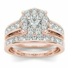 2Ct Round Lab Created Diamond Engagement Ring Wedding Bridal Set 14K Rose Plated