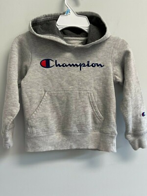 Champion Boys Size Grey Sweatshirt Hoodie Embroidered Script