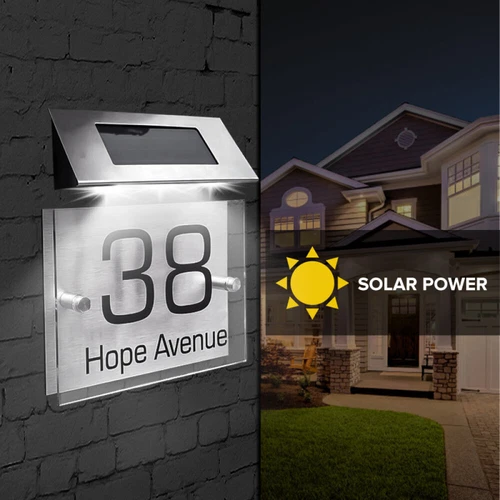 House Number Plaques Door Signs Door Number Personalised Name Solar LED Light - Picture 4 of 15