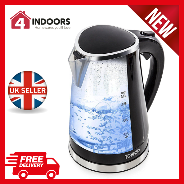 Tower T10012 LED Colour Changing Light Up Kettle 2200w 1.7 L, Black