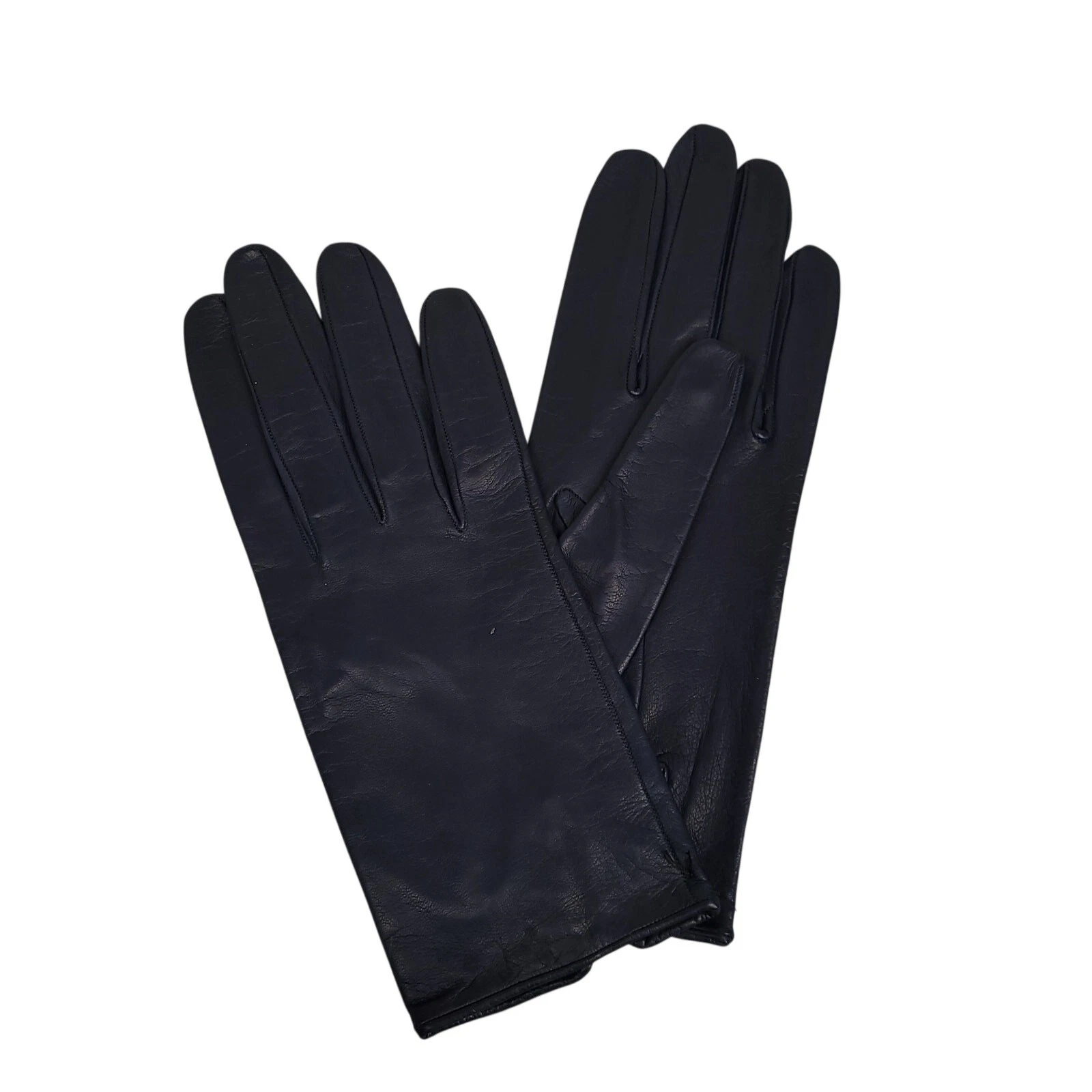 Vintage Saks Fifth Ave Womens Genuine Blue Leather Gloves Sz 7.5 Silk Lined NWOT