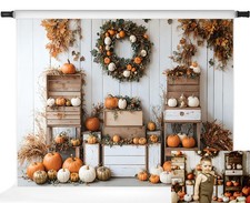 Fall Pumpkin Thanksgiving Festival Photo Backdrop White 7x5 Ft