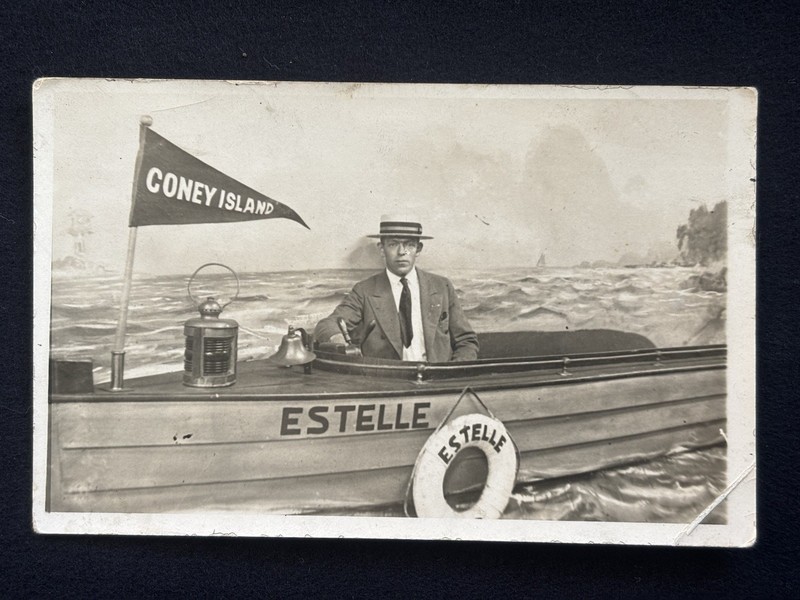Coney Island Pennant, Estelle Boat Amusement Park New York RPPC Postcard Studio