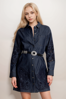 Johnny Was Jade Dark Blue Katella Denim Shirt Mini Dress L33425-2 | eBay