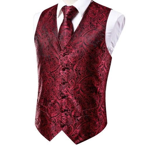 Men's Tuxedo Vest & Bowtie/Necktie Set, Classic Formal Waistcoat Paisley Floral - Picture 77 of 224