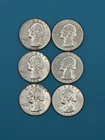 LOT OF 6 - 1964 Washington Quarters - Circulated 25c coins - 90% Silver