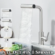 Brushed Nickel Kitchen Sink Faucet Pull Down Sprayer Single Handle Swivel Mixer
