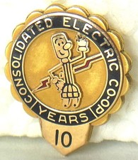 ⚡️CONSOLIDATED ELECTRIC 1/10 10K employee service award tie pin Willie Wiredhand