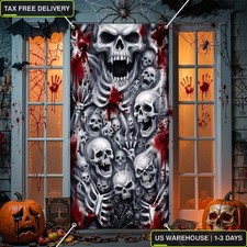 Giant Halloween Door Cover 71x35 Inch, Hanging Front Door Banner with Ribbon, Fe