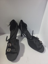 Women's 1620 Black Satin 10 M Ballroom Salsa Mambo Latin Dance Shoes heel