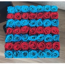 Venus Et Fleur Large Red & Baby Blue Rose Box - dried preserved roses