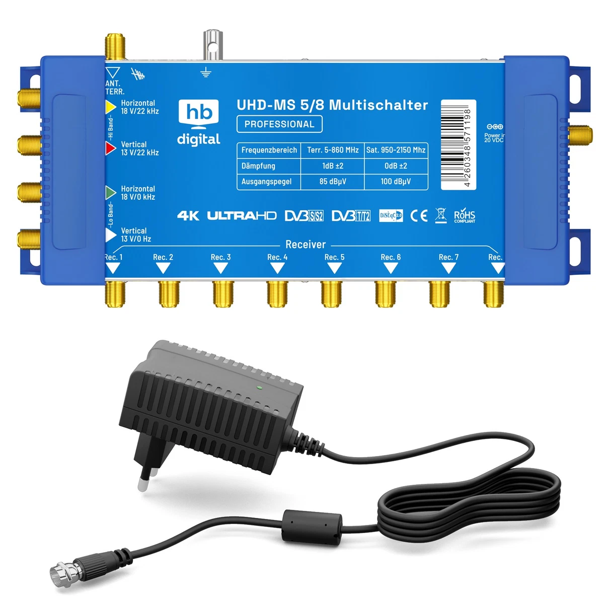 Sistema satélite digital multiinterruptor 5/8 8 participantes + Quattro LNB para HDTV 3D 4K HD +