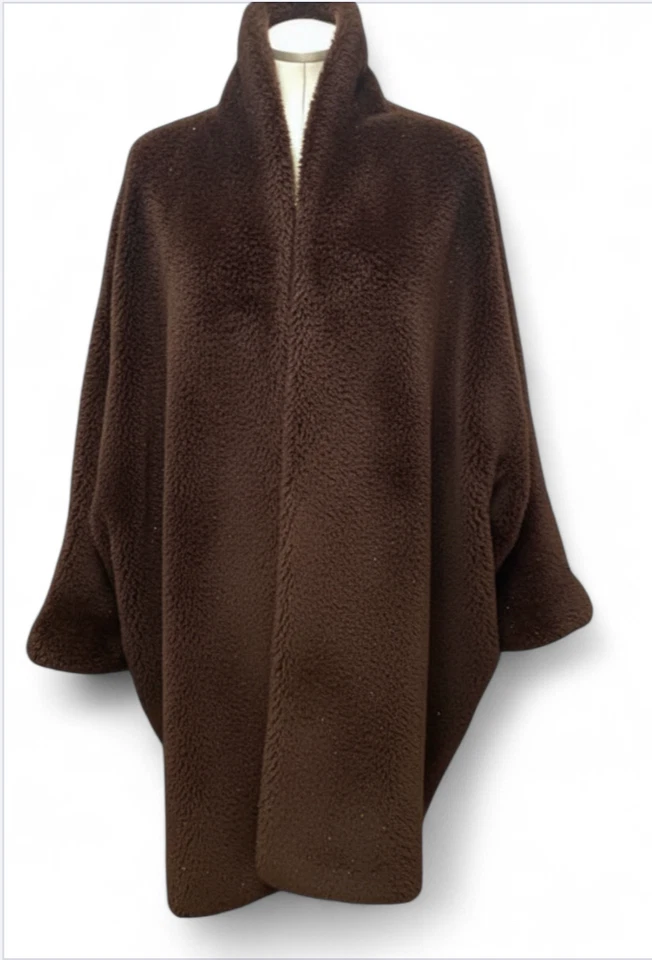 VTG Ann Tjian Kenar REVERSIBLE HEAVY COAT JACKET Satin Colorblock BROWN FUR sz M - Image 3 of 4