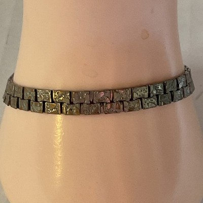 925 Sterling Silver  Brick Pattern Sleek Link Chain Bracelet 7.5 Retro