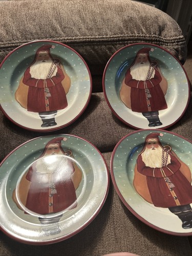 Retired! Set of 8 Block FATHER CHRISTMAS 8" Salad Plates