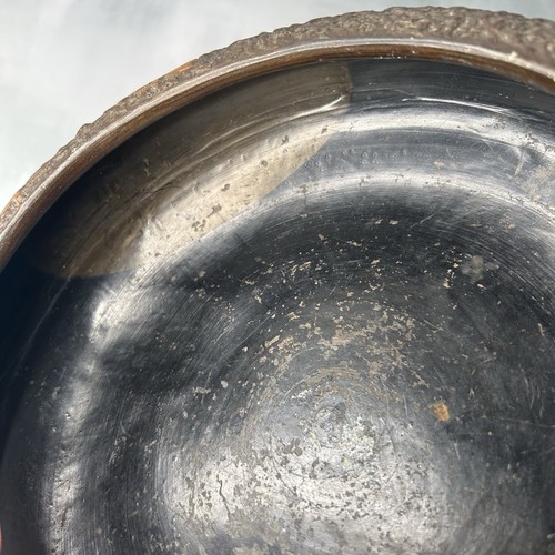 Vintage Tokanabe Brown Footed Pottery Low Planter Bowl w/ Red Flowers Japan ~8¼" - Picture 17 of 24