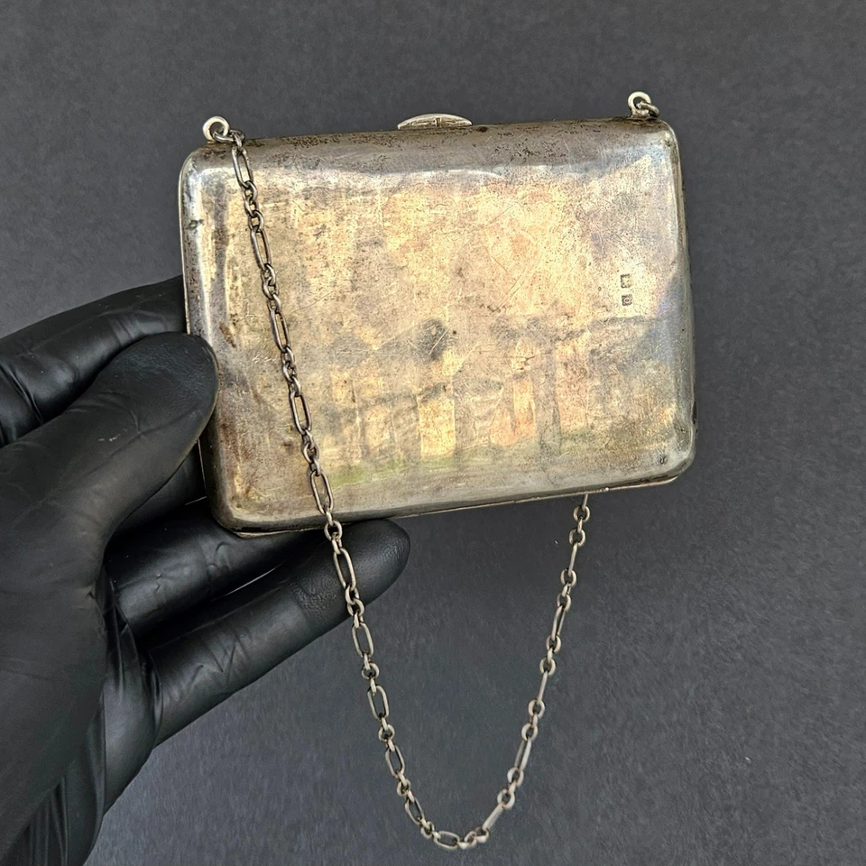 Antiguo bolso sin asas eduardiano británico de plata de ley 925 de 1900 127 grm Foto 3 de 4