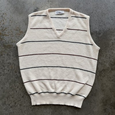 VTG 80s Christian Dior Striped Acrylic Knit Sweater Vest Crème