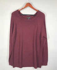 Ambiance Apparel Sweater Women's 2X Red Waffle Knit Pullover Scoop Long Sleeve