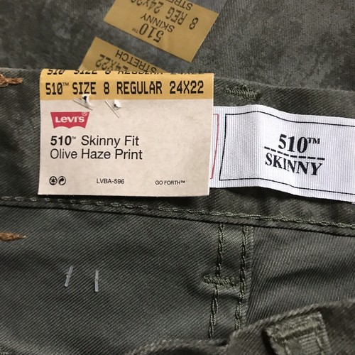 Levis Jeans Kids 8 Regular 24X22 Olive Haze Green Denim 510 Skinny Fit NWT - Picture 5 of 10
