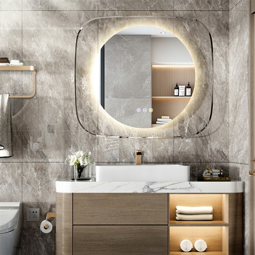 Round LED Lighted Bathroom Mirror Clear Glass Edge Anti-fog Vanity Mirror Smart - Picture 10 of 16