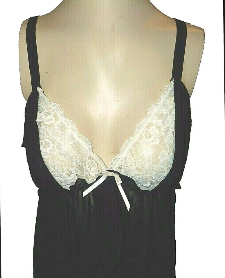 New Nightie Teddie, Flora Follies, Black-White Lace Sexy Sheer MSRP-$42.00 XL - Image 2 of 4