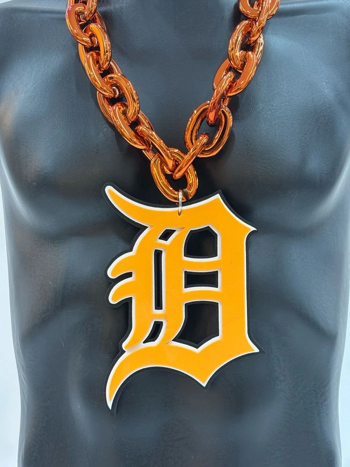 Detroit Tigers Big Chain Necklace – 34" Orange Plastic Chain 8x5” EVO Foam Logo - Image 2 of 2