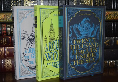 #ad New Novels by Jules Verne 3 Volume Set Suede Leather Feel Ribbon Marker Deluxe $44.92