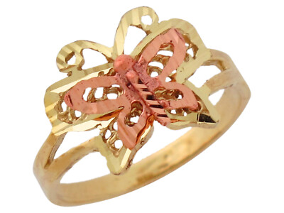 10k or 14k Two-Tone Gold Adorable Cute Butterfly Ladies Ring