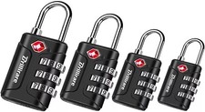 4 Pack TSA Approved Luggage Locks, Combination Travel Padlock, 3-Digit Waterproo