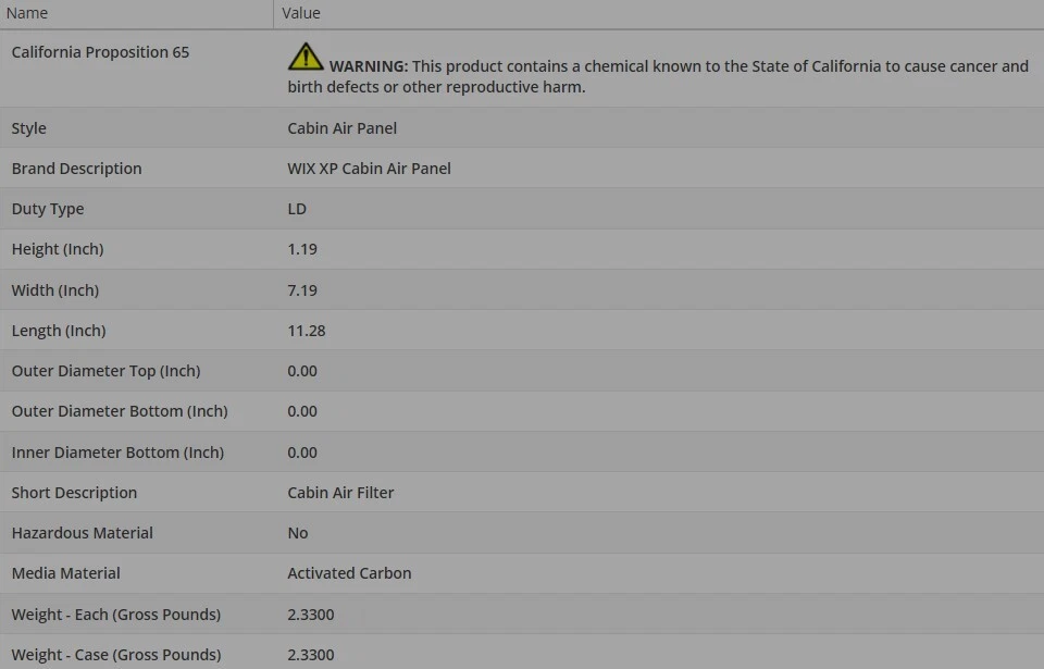 WIX Cabin Air Filter For PONTIAC GRAND PRIX 2005-2008 V8-5.3L - Image 3 of 4