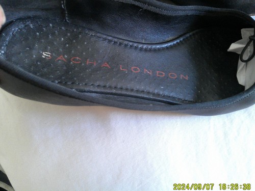 SACHA LONDON BLACK LEATHER RIBBON BALLET FLAT SHOES, 8.5 M - Picture 3 of 5