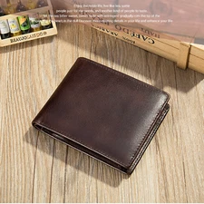 Men's Leather Wallet RFID Blocking with Card Slots Coin Pocket Photo Holder