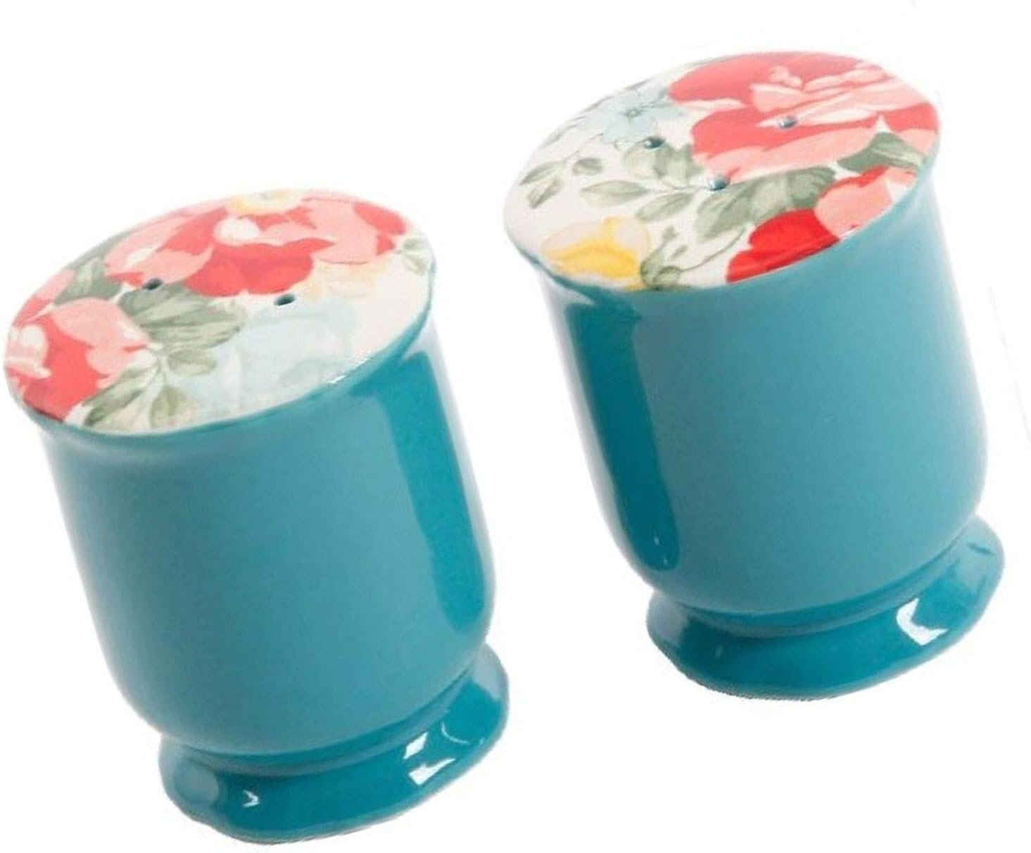 Pioneer Woman Floral Ceramic Salt and Pepper Shaker Set - Blue for sale