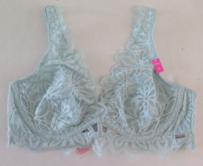 PINK Victoria's Secret 11098906 Women's Sz S Blue Date Unlined Floral Lace Bra