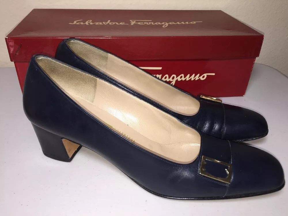 FERRAGAMO Women s Decree Blue Pumps Sz 6.5 4A AAAA 5 Cm Extra Narrow Heels Shoes