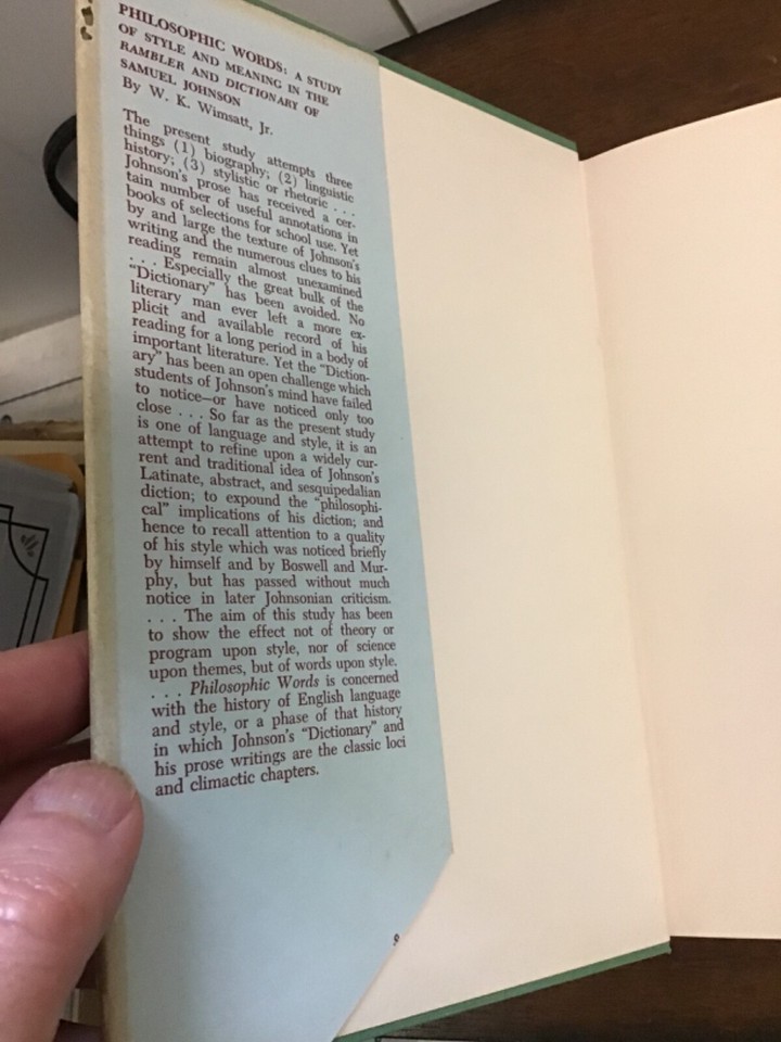 Wimsatt Philosophic Words Style Meaning in Rambler + Dictionary Samuel