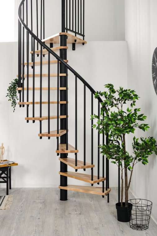 Indoor Spiral Staircase Beech Wood Step PVC Handrail 12-Step Kit ...