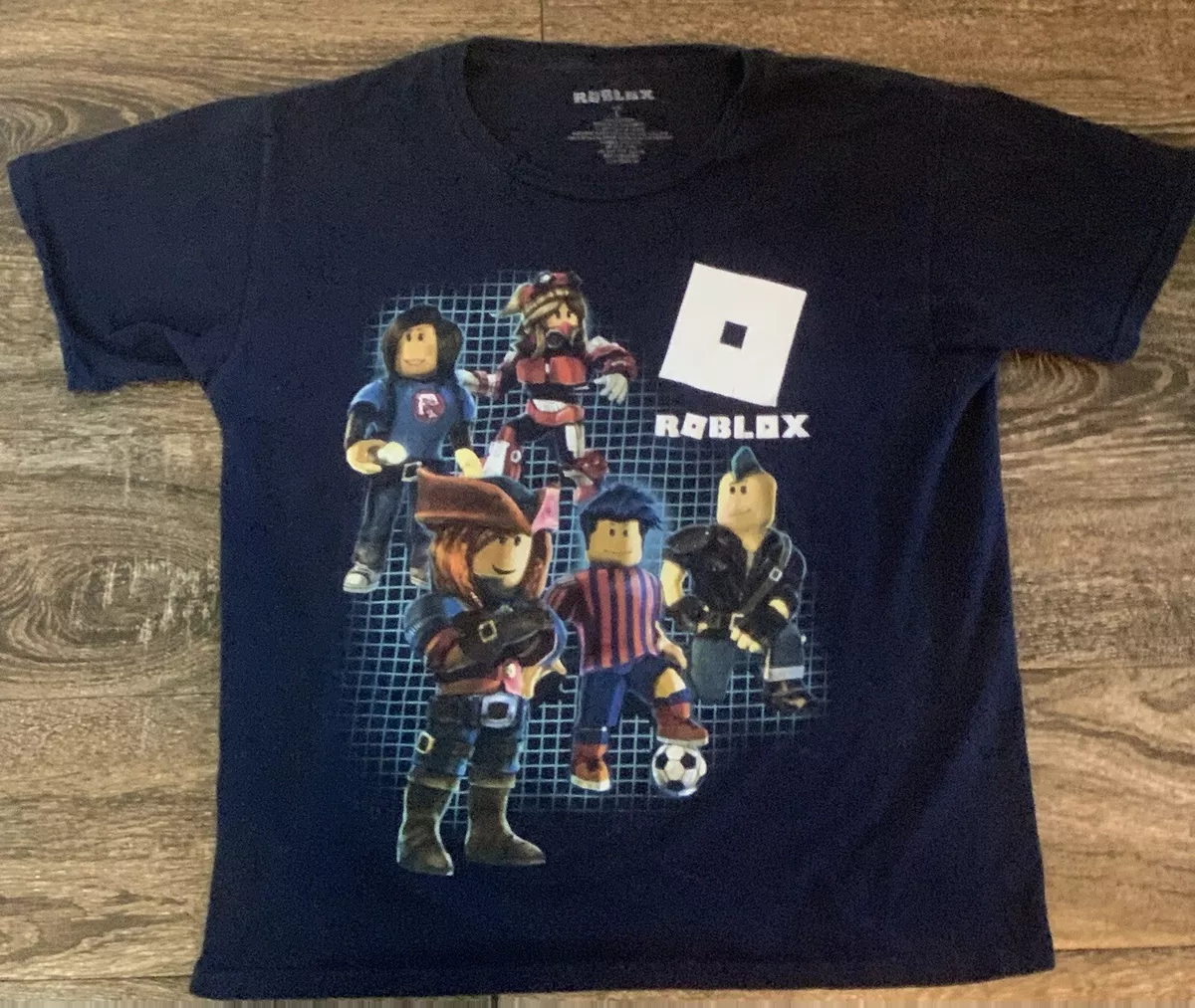 Boys Roblox Shirt Size XL 18 Tee Navy Blue Print Characters Short Sleeve