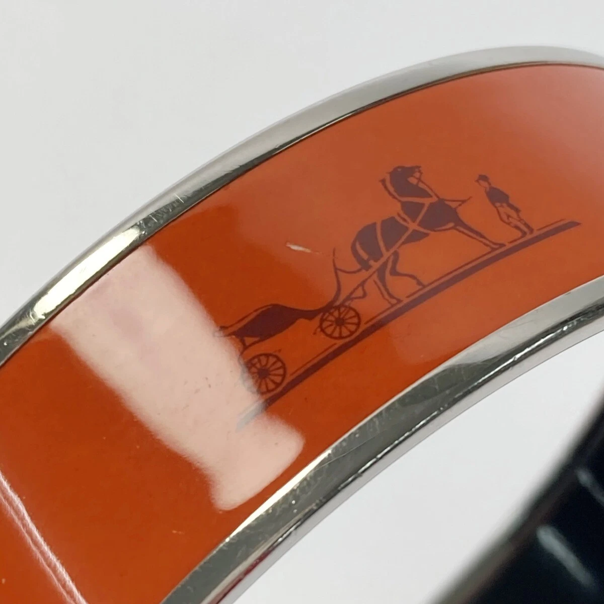 HERMÈS Bracciale HERMES GM Caleche carrozza cavalli smalto arancione argento con scatola