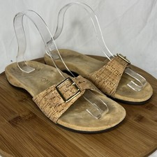 Vionic Santos Slide Sandals Cork Adjustable Buckle Strap Tan Size 6