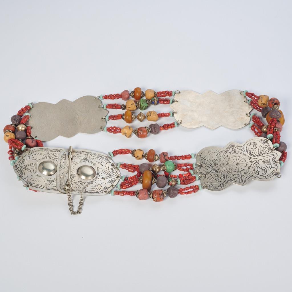 Bohemian Style Faux Concho White Metal Beaded Belt, Possibly 