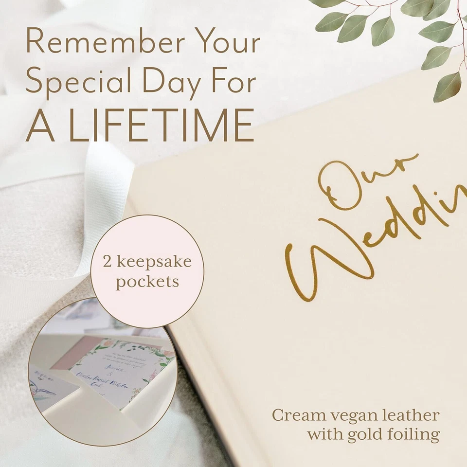 Álbum de fotos de boda de tu día perfecto (oro y crema) - Álbum de recortes de boda en blanco Foto 2 de 4