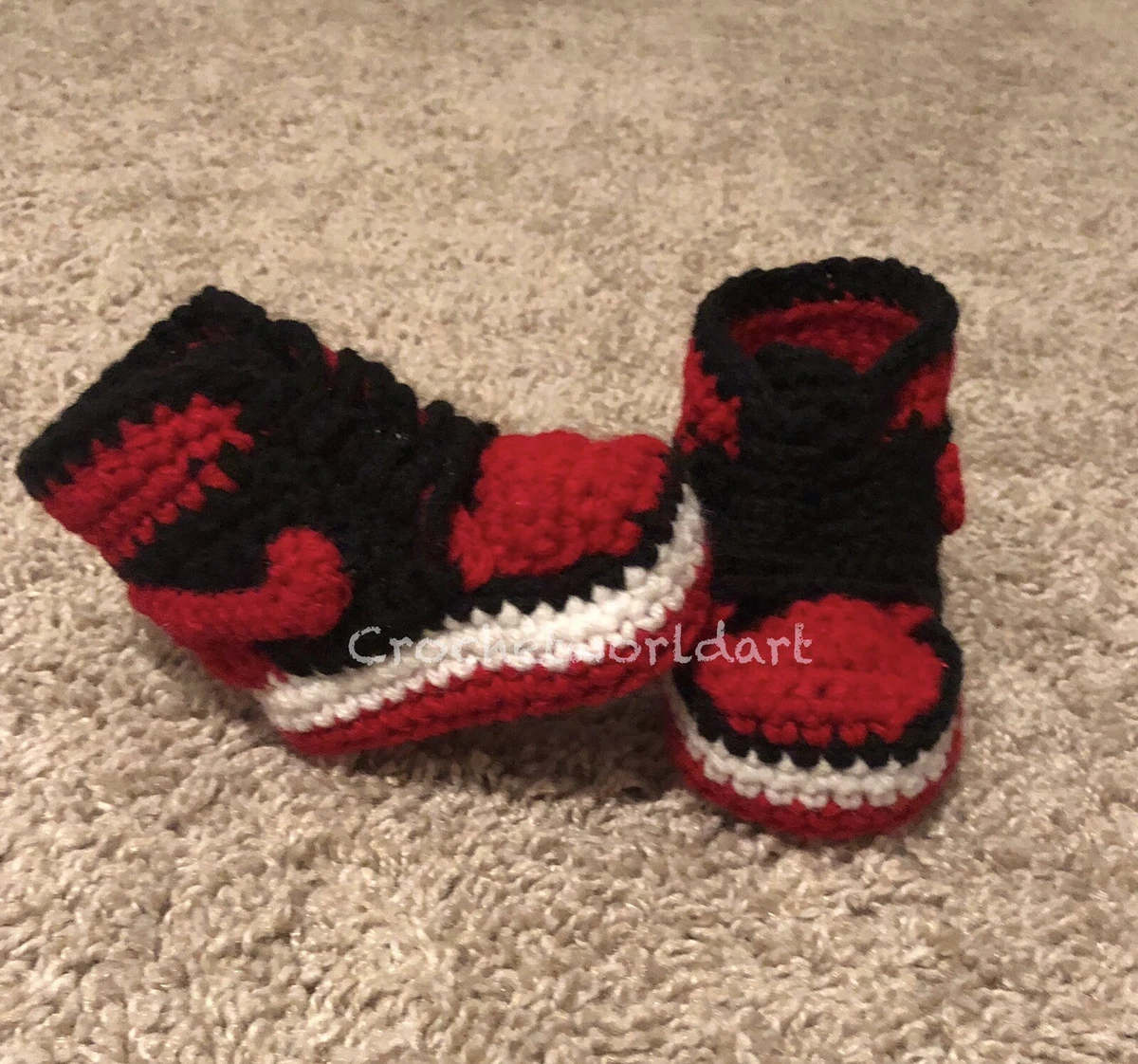 Crochet Baby Sneaker J Basketball Air Red Black White Jordan Bred eBay